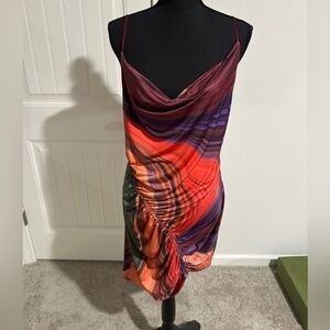 Side gathered  multicolored dress